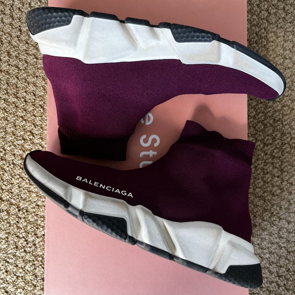 Purple BALENCIAGA Speed LT logo-print stretch-knit high-top sneakers